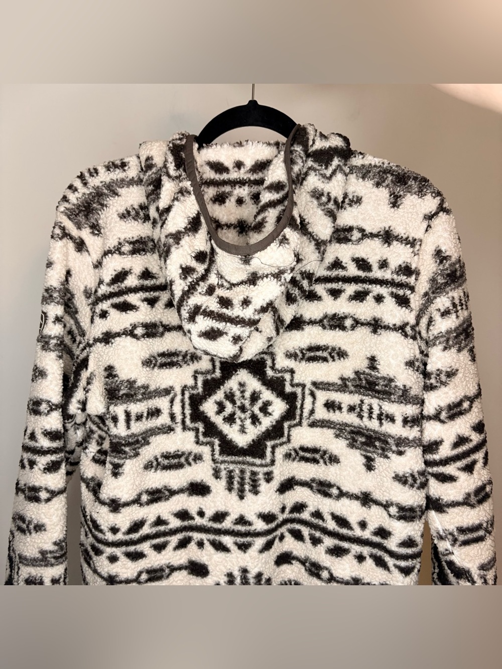 Ariat Real Berber Aztec Hooded Pullover Cream&Brown Fleece Half Zip Jacket Med - Picture 4 of 9